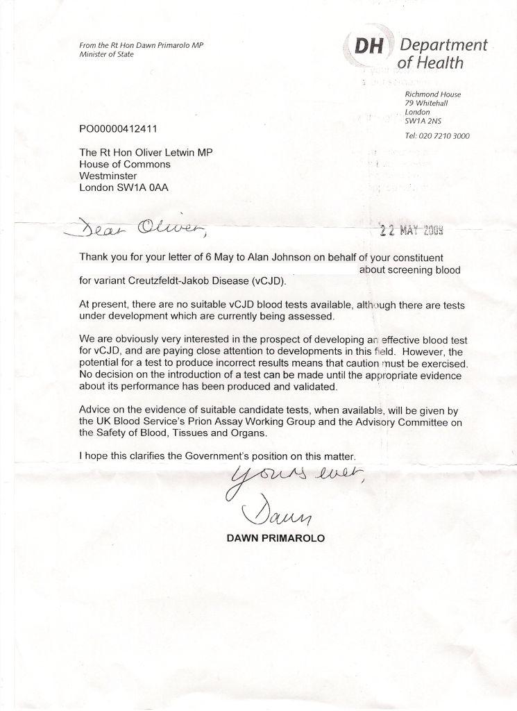 Letter from DP to OL