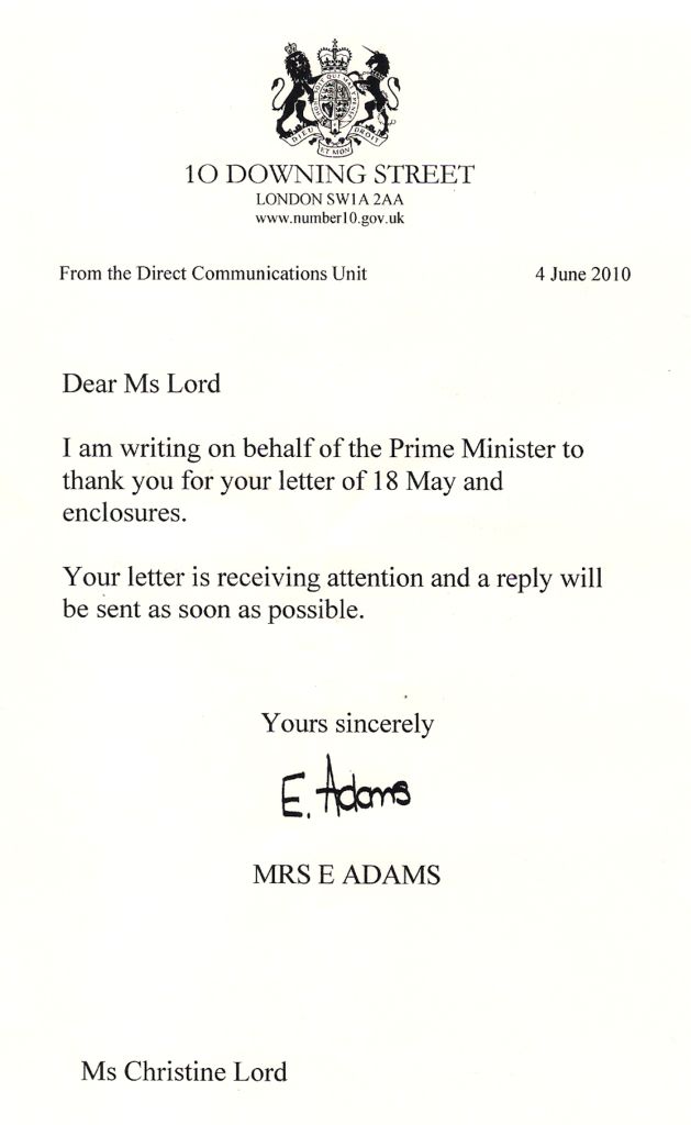 Letter from 10 Downing Street
