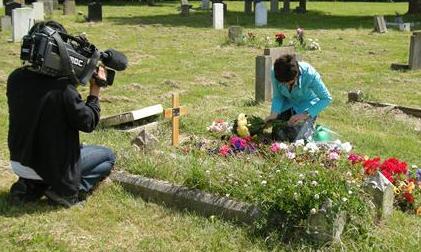 MBC filiming Christine beside Andrew%27s grave