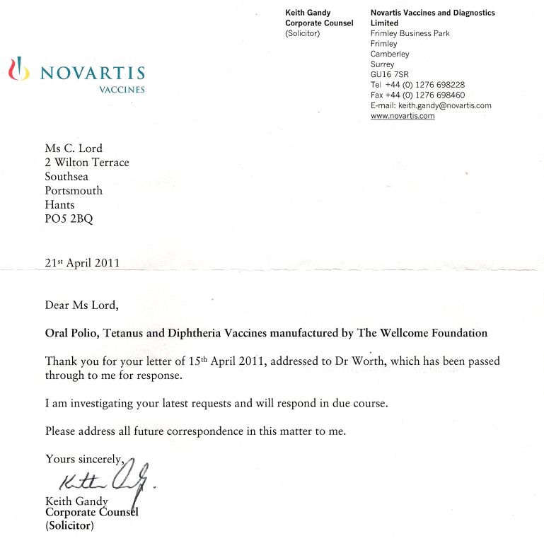 Letter from Novartis