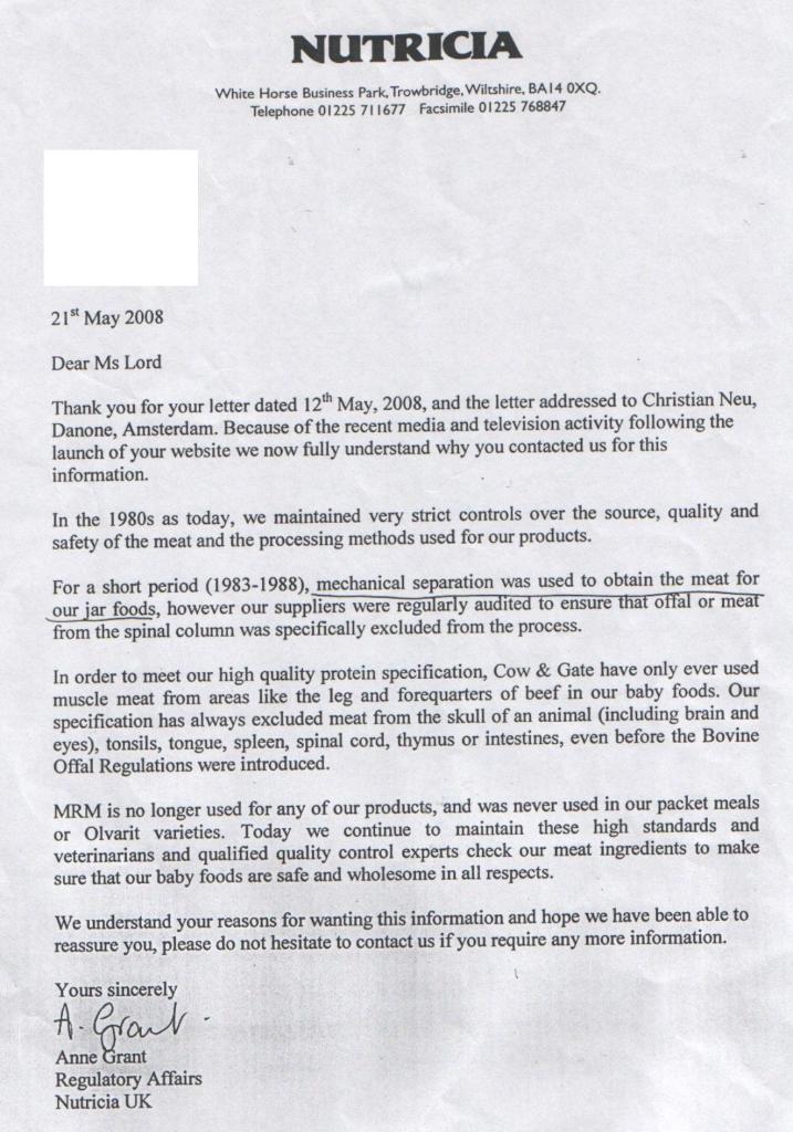 Letter From Nutricia